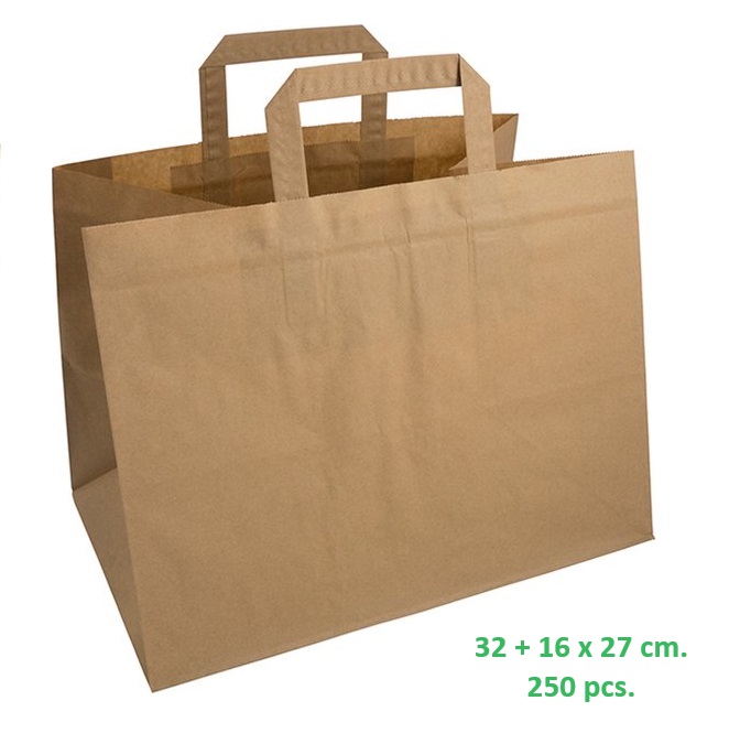 [B321627] Draagtassen kraft papieren 32+16x27 cm. 250 stk