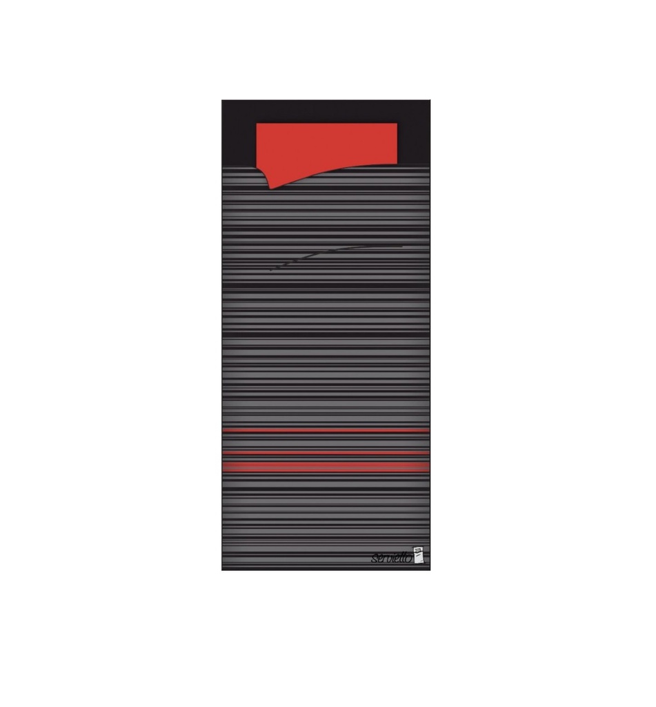 B101 - Pochettes Couvert Noir + Serviette Blanche 100 Pièces