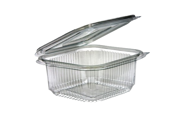 100500 - Barquette couvercle attenant PET 500 cc. - 100 pcs.