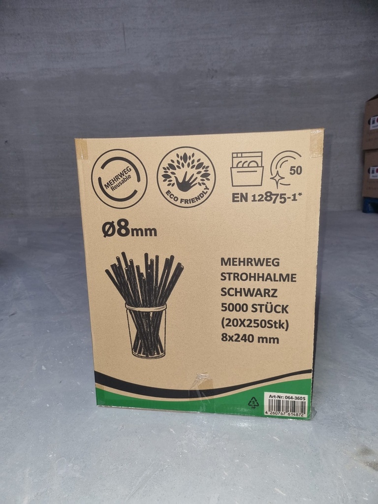 Pailles réutilisables 8 x 240mm, noir (droites) - 250 pcs.