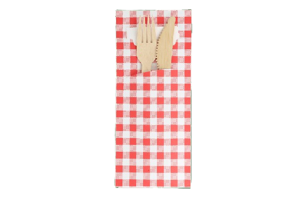Pochette à couverts Vichy avec serviette blanche FSC®Mix BIO - 520 pcs.