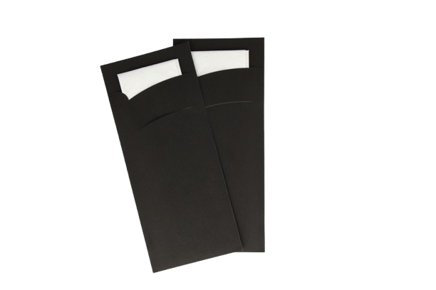 Pochette à couverts avec serviette blanche NOIR - 600 pcs.