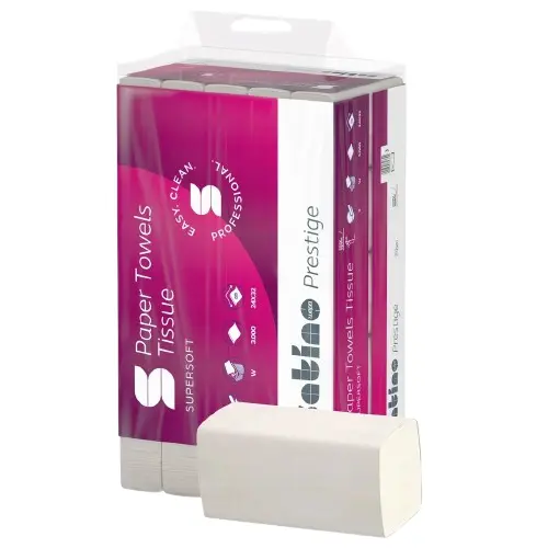 Essuie Main SATINO PRESTIGE V fold Zigzag 2 ply White 24*32 cm - (25 x 120 pcs.) / 3000 pcs.