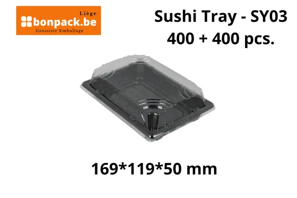 Sushi Tray Noir + Couvercle  Combi SY-03 / 169*119*50mm - 400 pcs.
