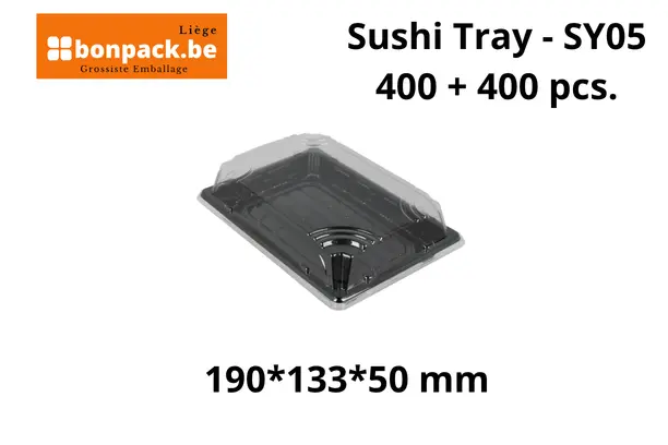 Sushi Tray Noir + Couvercle  Combi SY-05 / 185x130x20mm - 400 pcs.