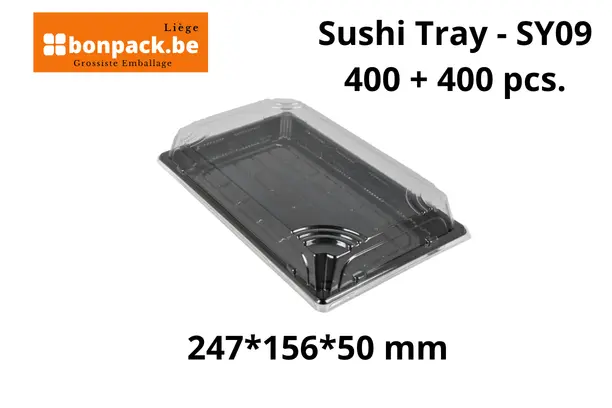 Sushi Tray Noir + Couvercle  Combi SY-09 / 237x145x50mm - 400 pcs.