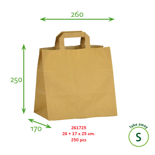 [261725] Draagtassen kraft papieren 26+17x25 cm. 250 stk.