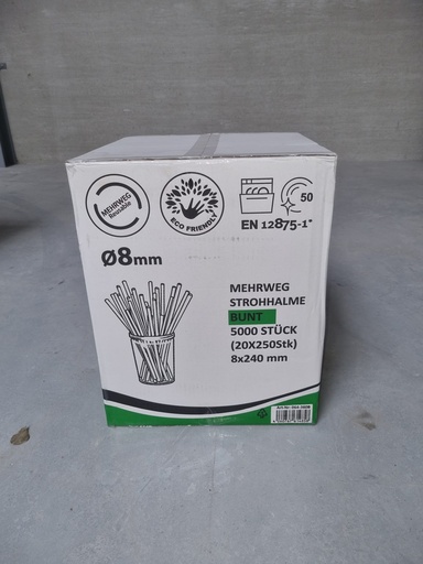 Pailles réutilisables 8 x 240mm, couleur (flexible) - 250 pcs. 