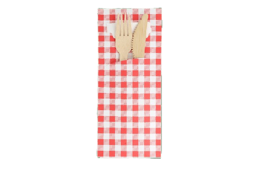 Pochette à couverts Vichy avec serviette blanche FSC®Mix BIO - 520 pcs.