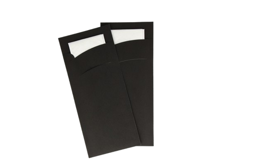 Pochette à couverts avec serviette blanche NOIR - 600 pcs.