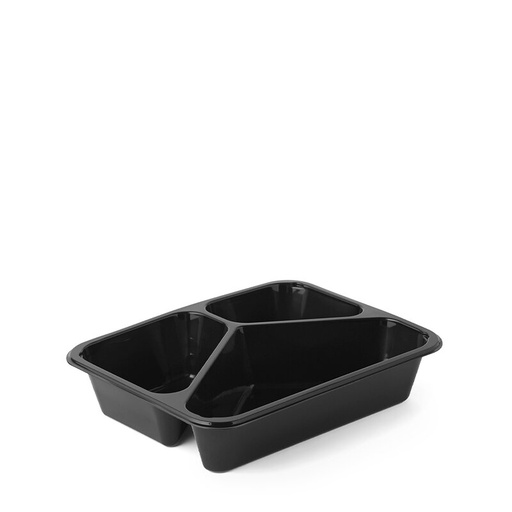 [1233] Assiette menu tray PP noir 225x175x45 mm - 3 comp. - 125 pcs.