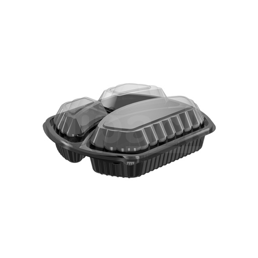 [1335] Menu tray PP noir combi + couvercle- 3 comp. - (4*50 pcs.) 200 pcs. 