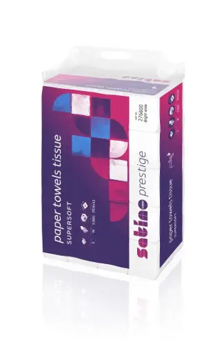 Essuie Main SATINO PRESTIGE V fold Zig-zag 2 ply White 20.6 X 32 cm. (25 x 120 pcs.) - 3000 pcs.